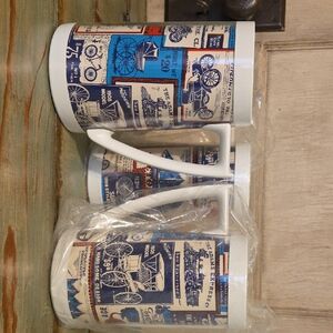 Vintage Bicycle Print Mugs - Blue and Cream